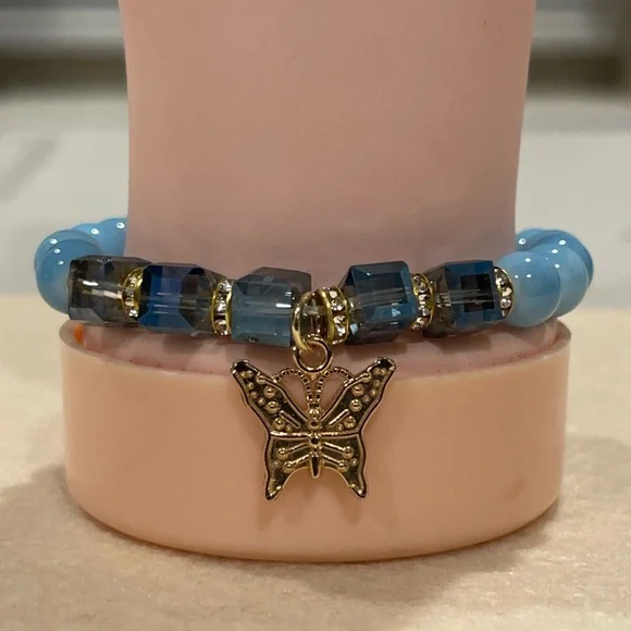 Gold and Blue Butterfly Charm Bracelet Set (2) - Picture 4 of 6
